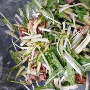 ガーリックベーコンで！きゅうりと水菜のサラダ